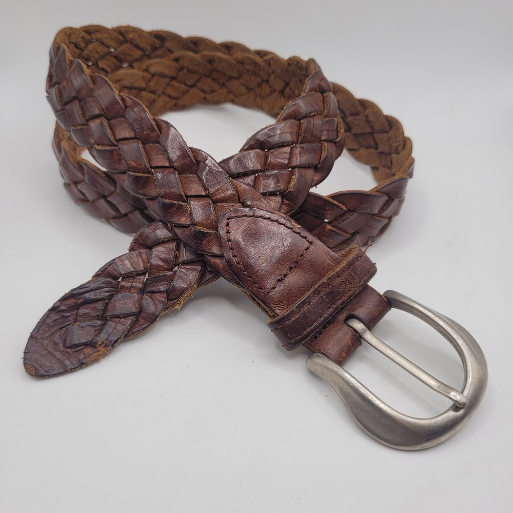 Brown Leather Belt Medium Woven Braided Weathered Argentina Boho Western Cowgirl